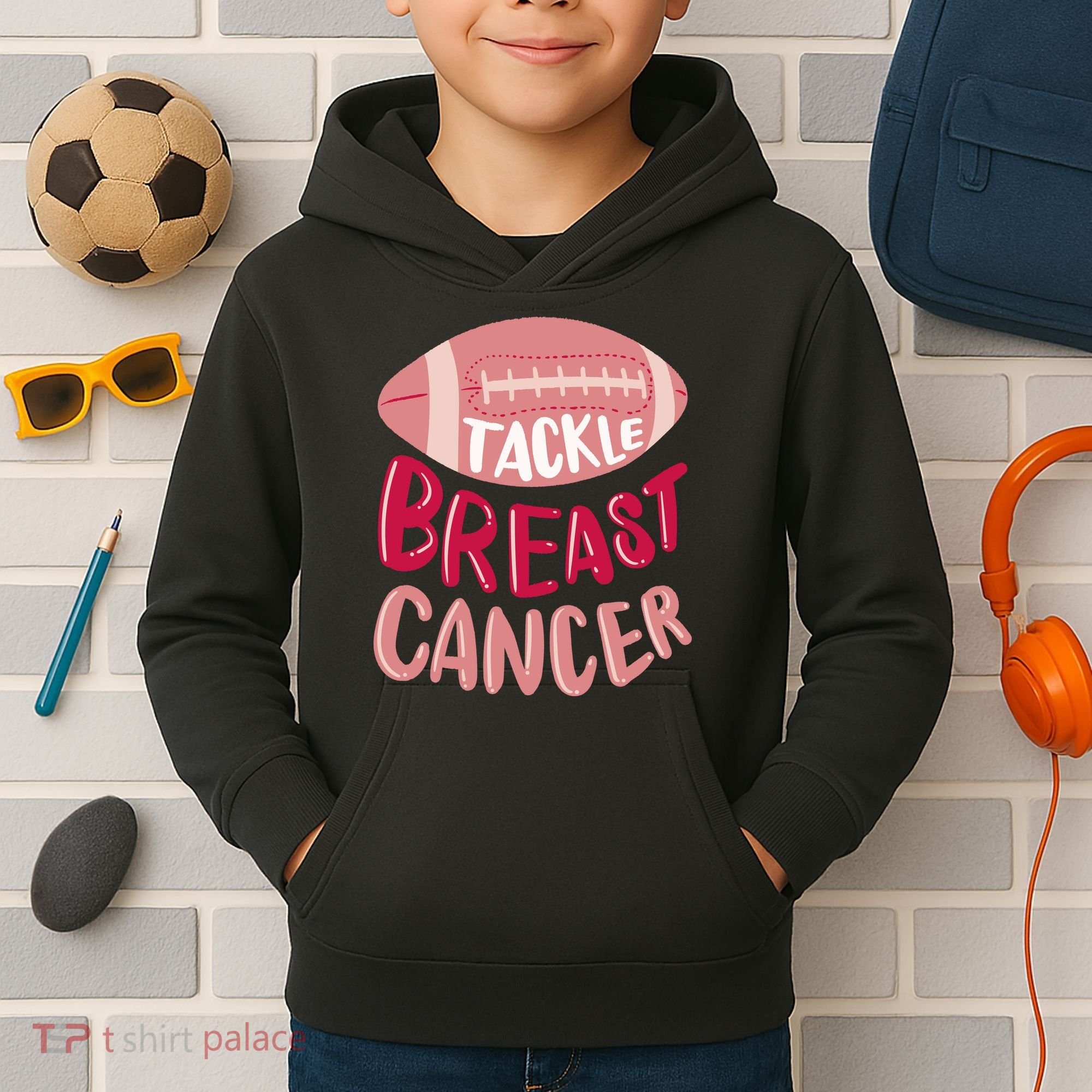 Tackle Breast Cancer Football Kids Hoodie