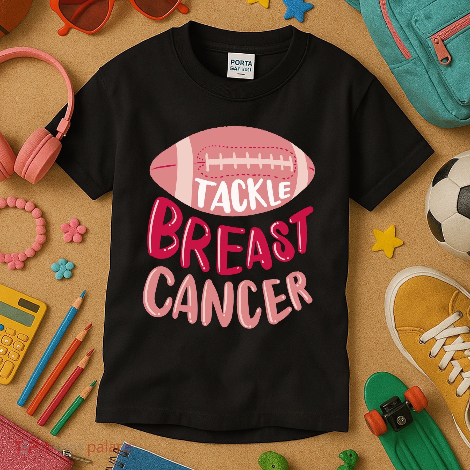 Tackle Breast Cancer Football Kids T-Shirt