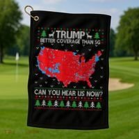 Trump Better Coverage Than 5g Ugly Christmas Sweater Xmas Golf Towel thumb 1