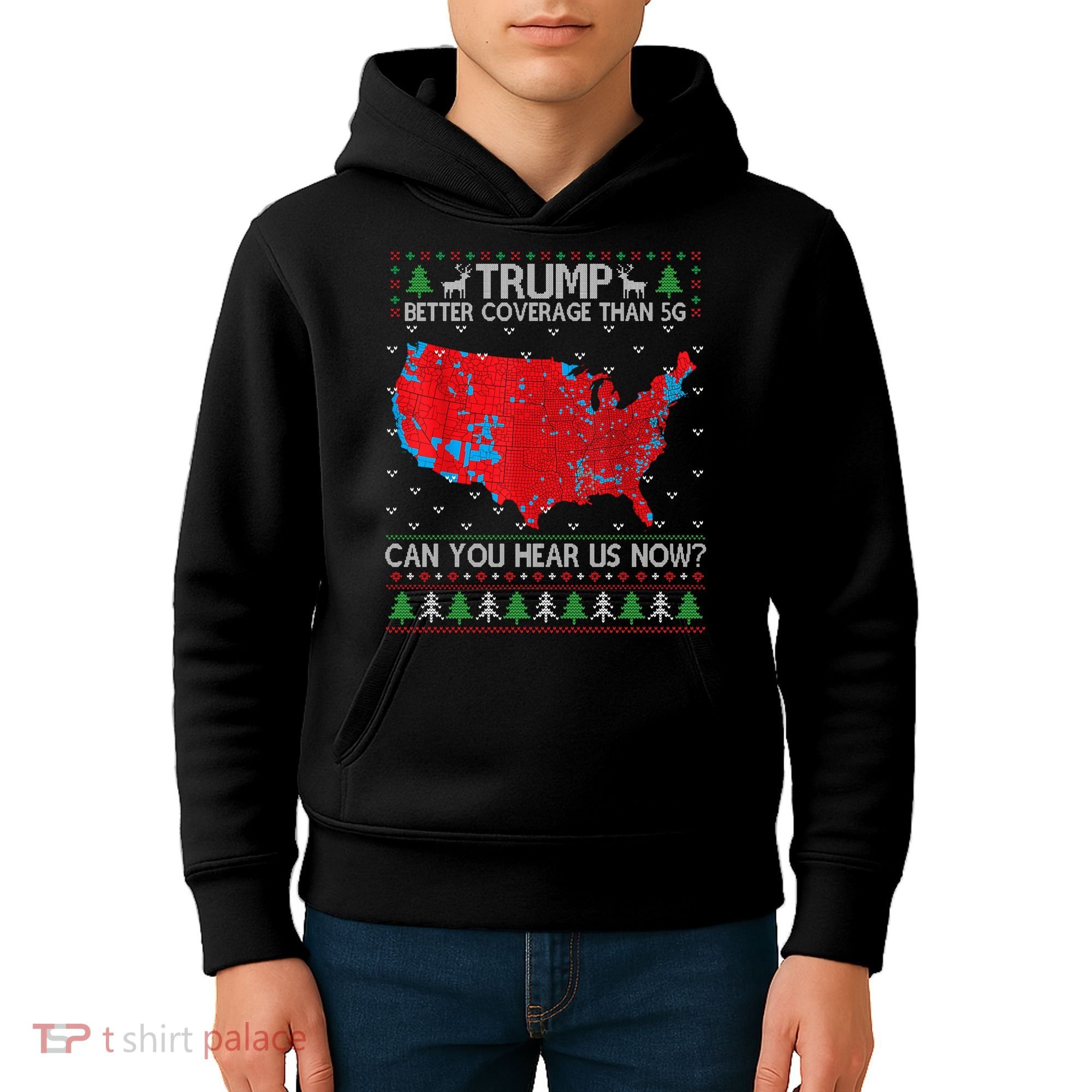 Trump Better Coverage Than 5g Ugly Christmas Sweater Xmas Kids Hoodie