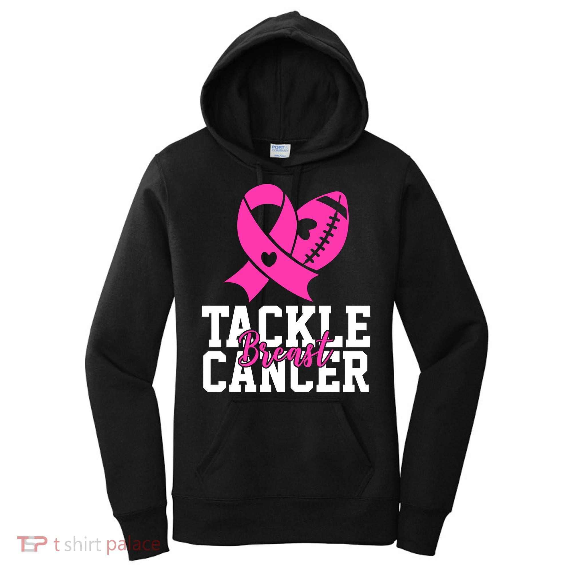 Tackle Breast Cancer Ribbon Football Women's Hoodie