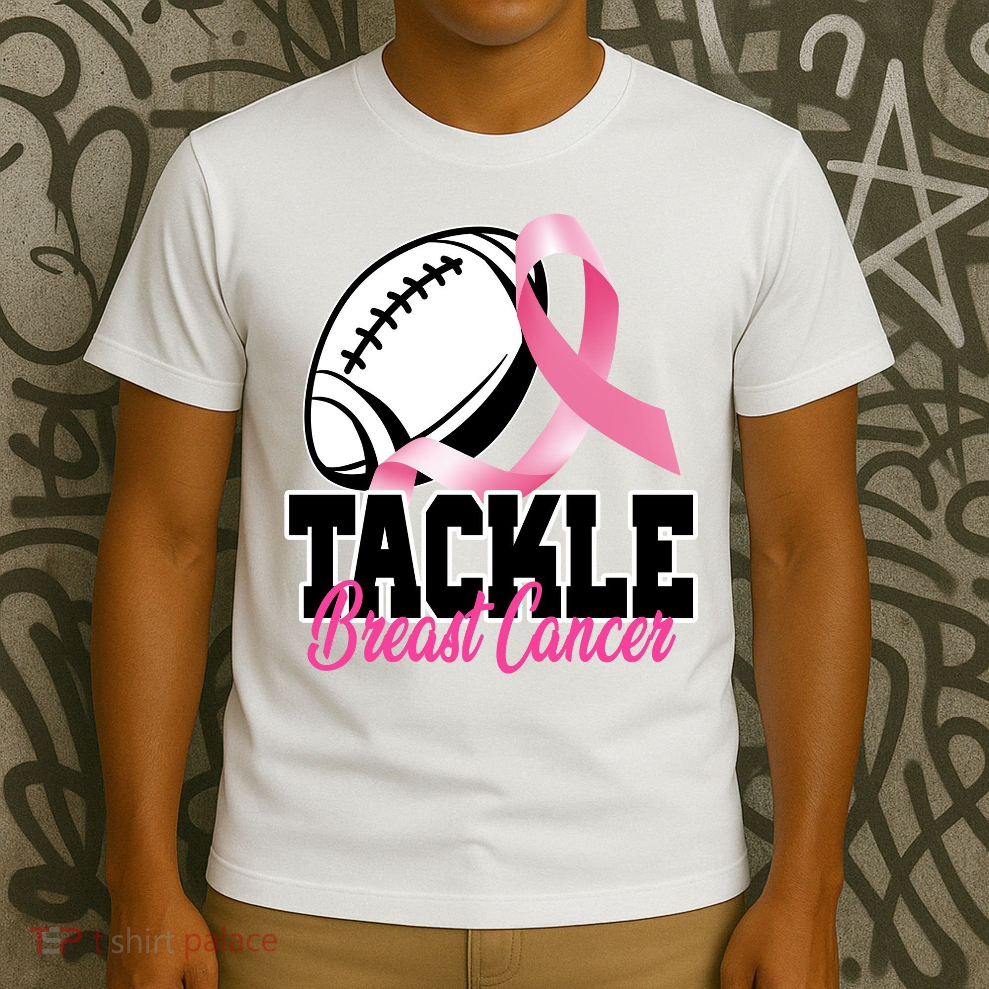 Tackle Breast Cancer Ribbon Football T-Shirt