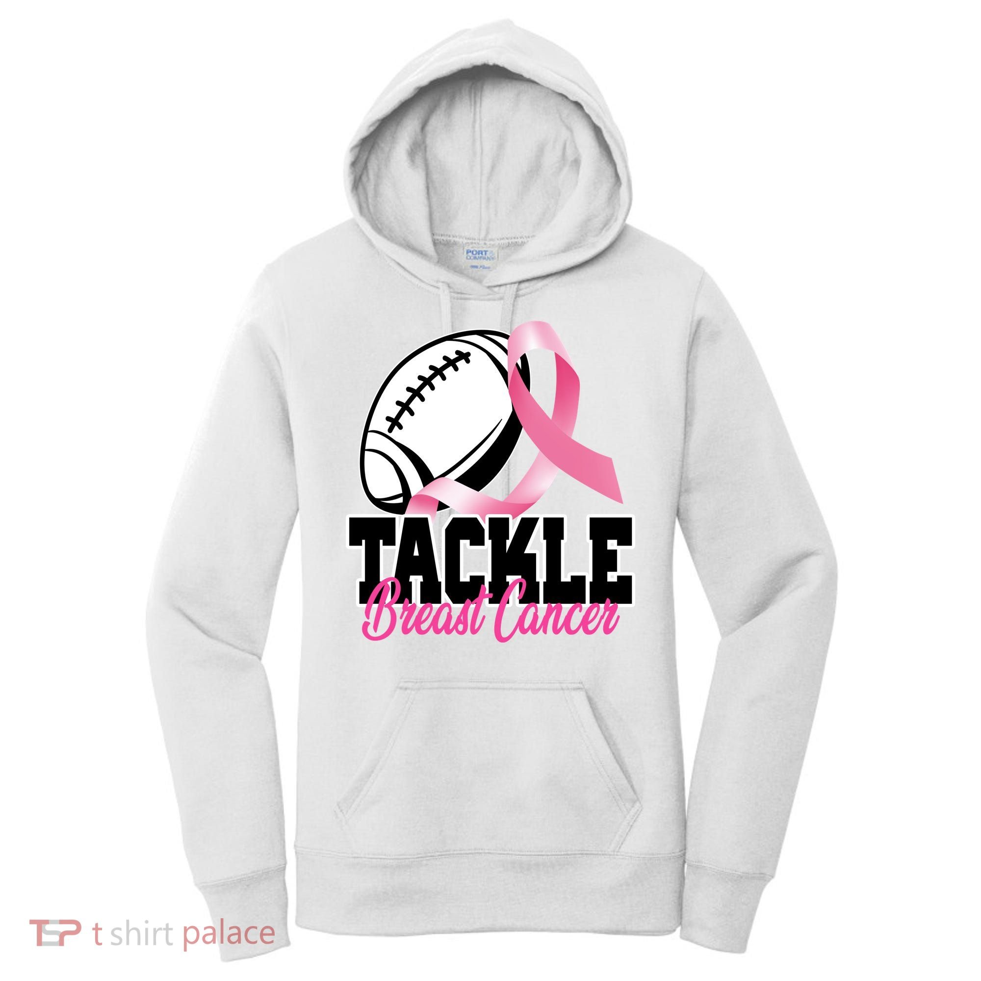 Tackle Breast Cancer Ribbon Football Women's Hoodie
