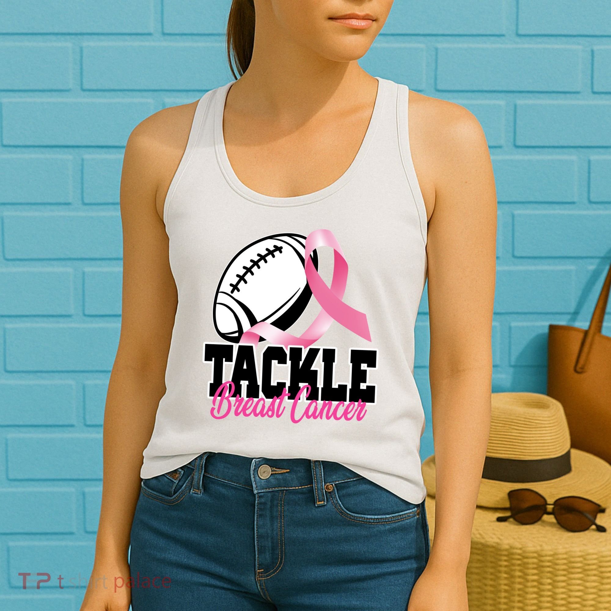 Tackle Breast Cancer Ribbon Football Women's Tank Top