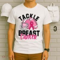 Tackle Breast Cancer Football Ribbon Awareness T-Shirt thumb 6