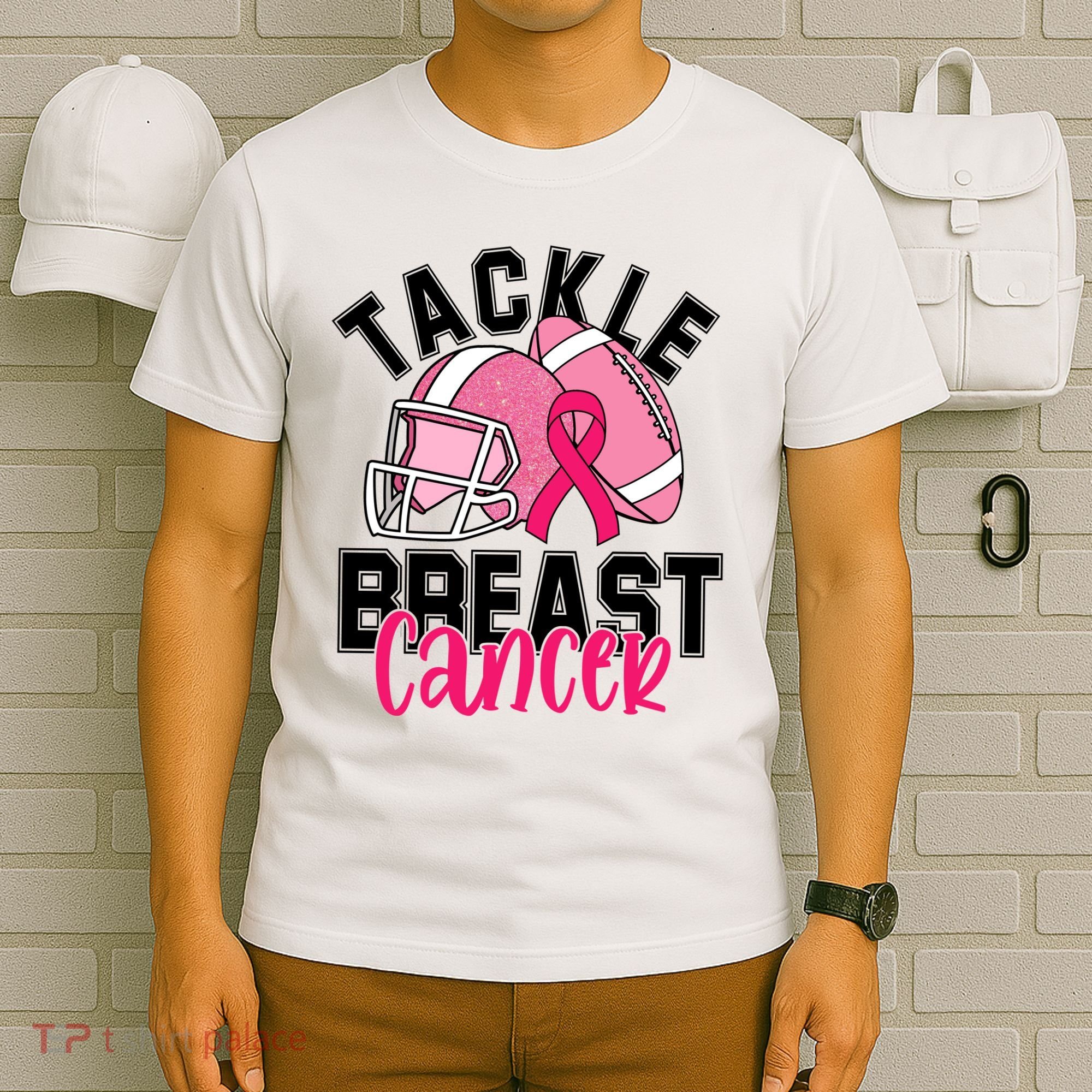 Tackle Breast Cancer Football Ribbon Awareness T-Shirt