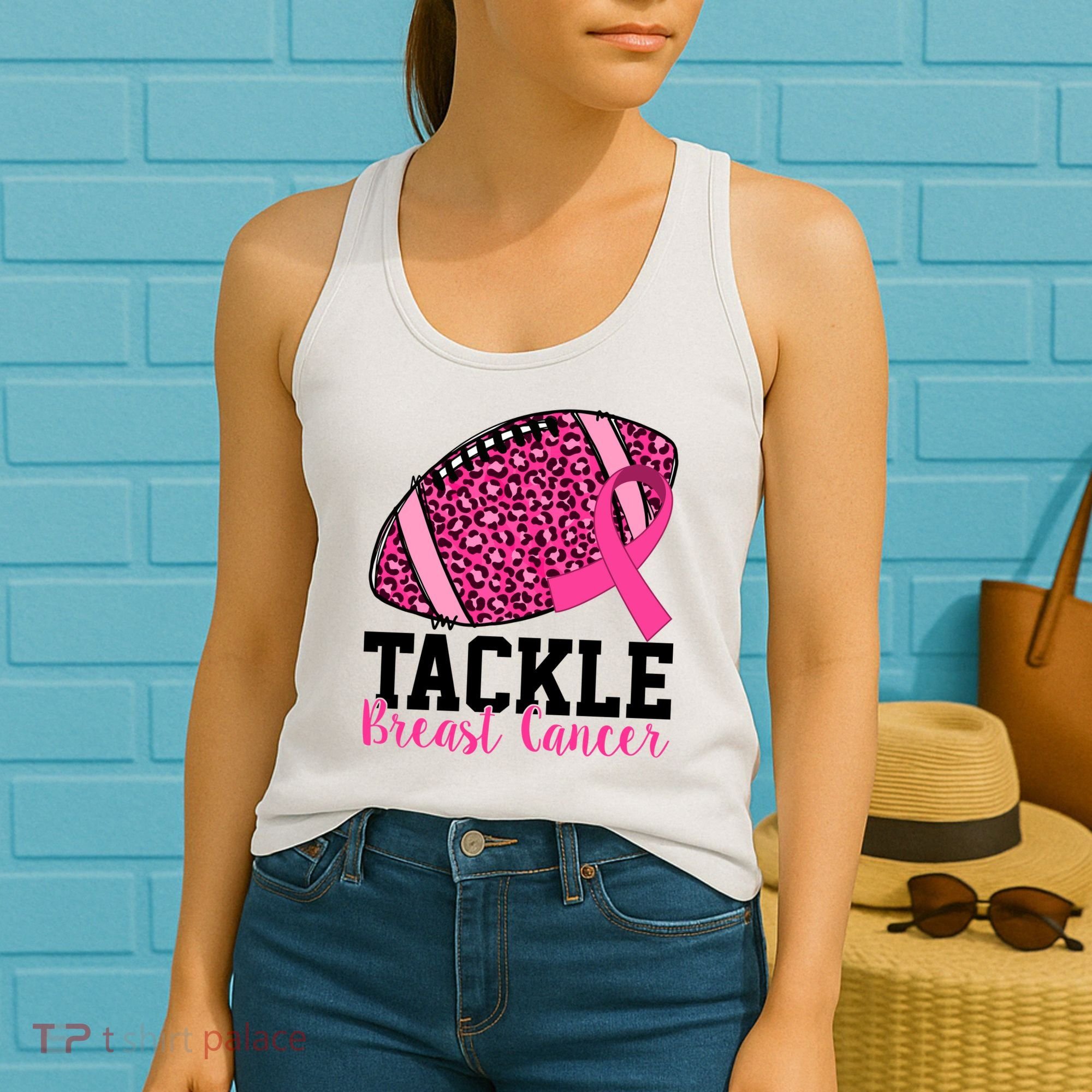 Tackle Breast Cancer Football Ribbon Awareness Women's Tank Top
