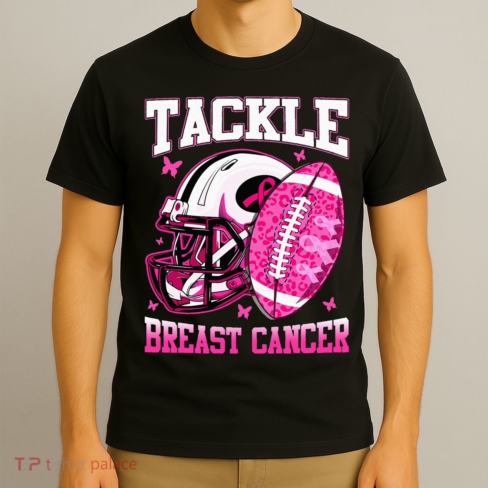 Tackle Breast Cancer Awareness Pink Ribbon Football T-Shirt