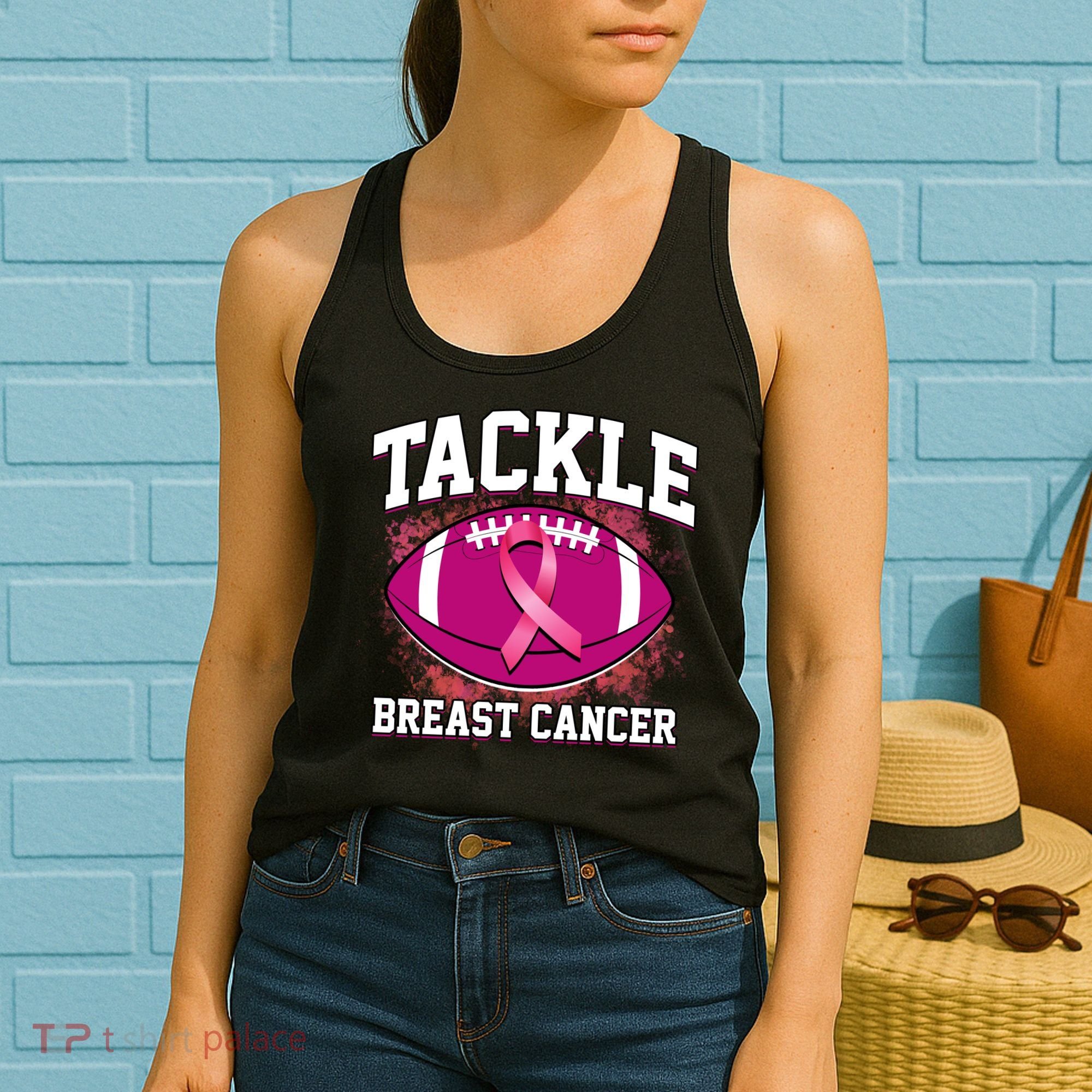 Tackle Breast Cancer Ribbon Football Women's Tank Top