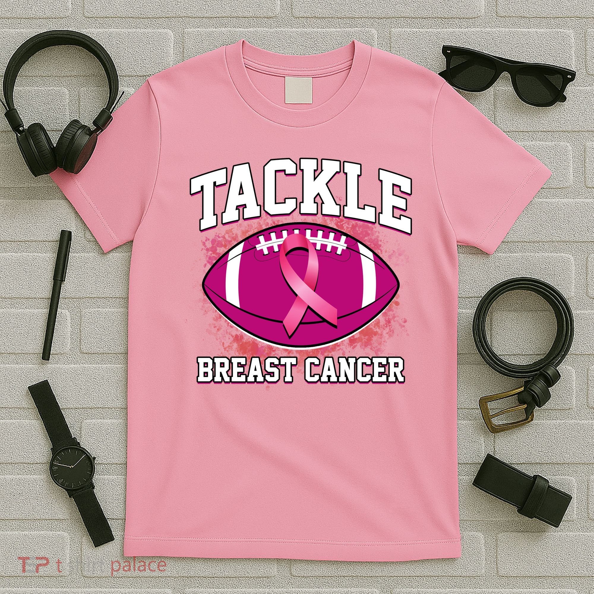 Tackle Breast Cancer Ribbon Football T-Shirt