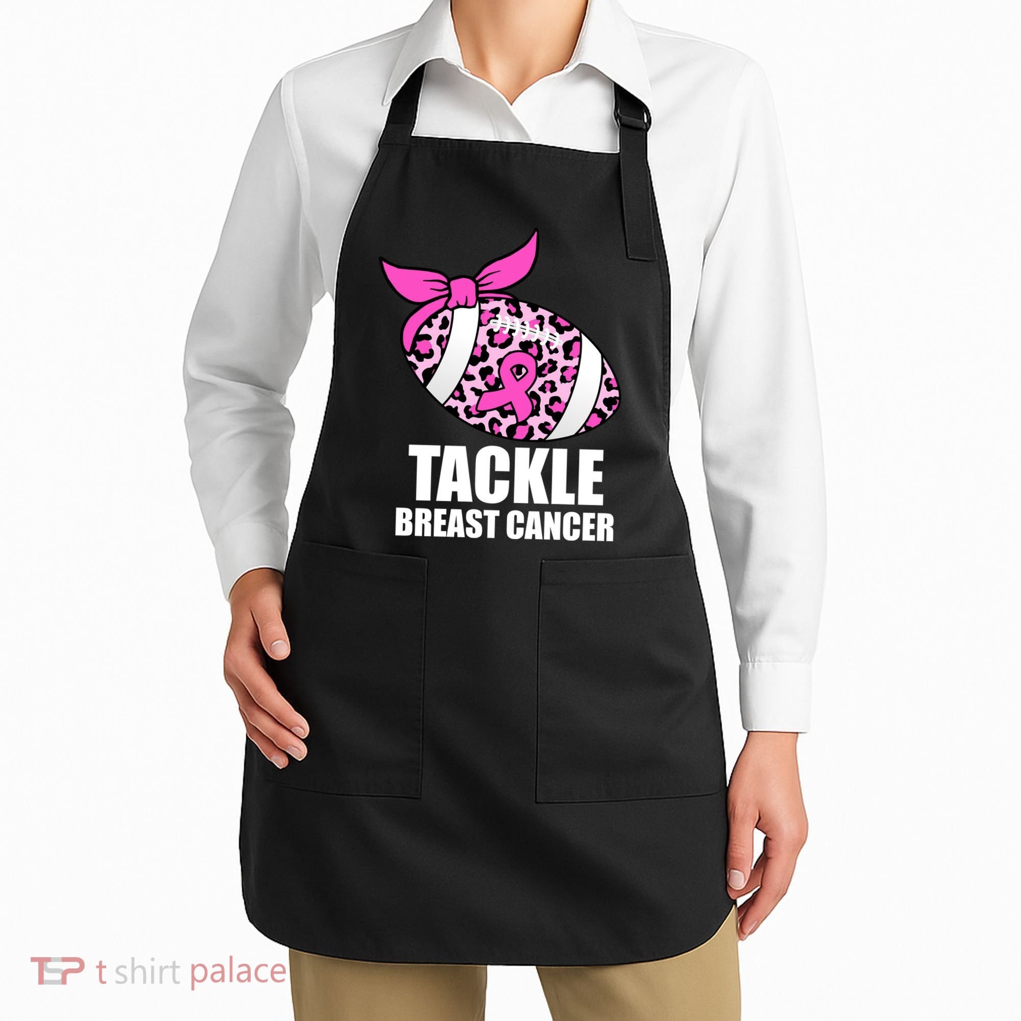 Tackle Breast Cancer Pink Leopard Football Apron