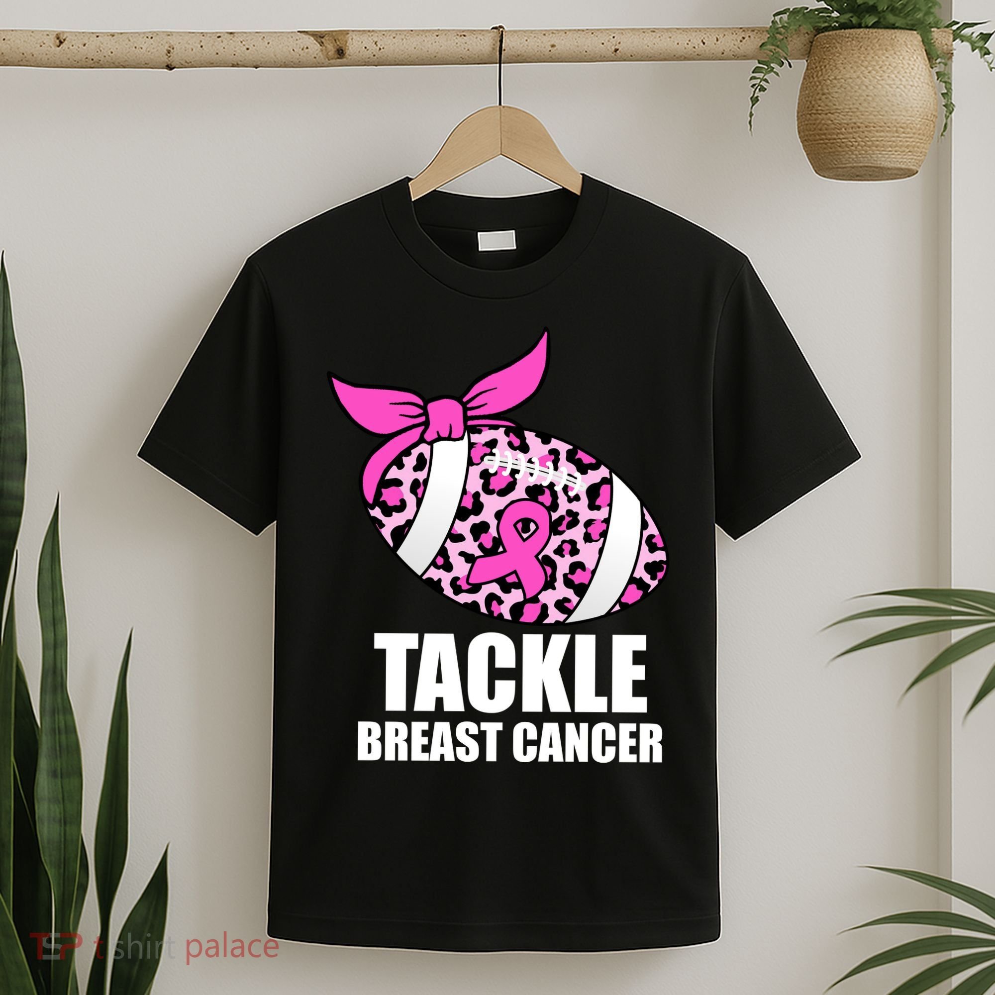 Tackle Breast Cancer Pink Leopard Football T-Shirt