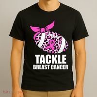 Tackle Breast Cancer Pink Leopard Football T-Shirt thumb 3