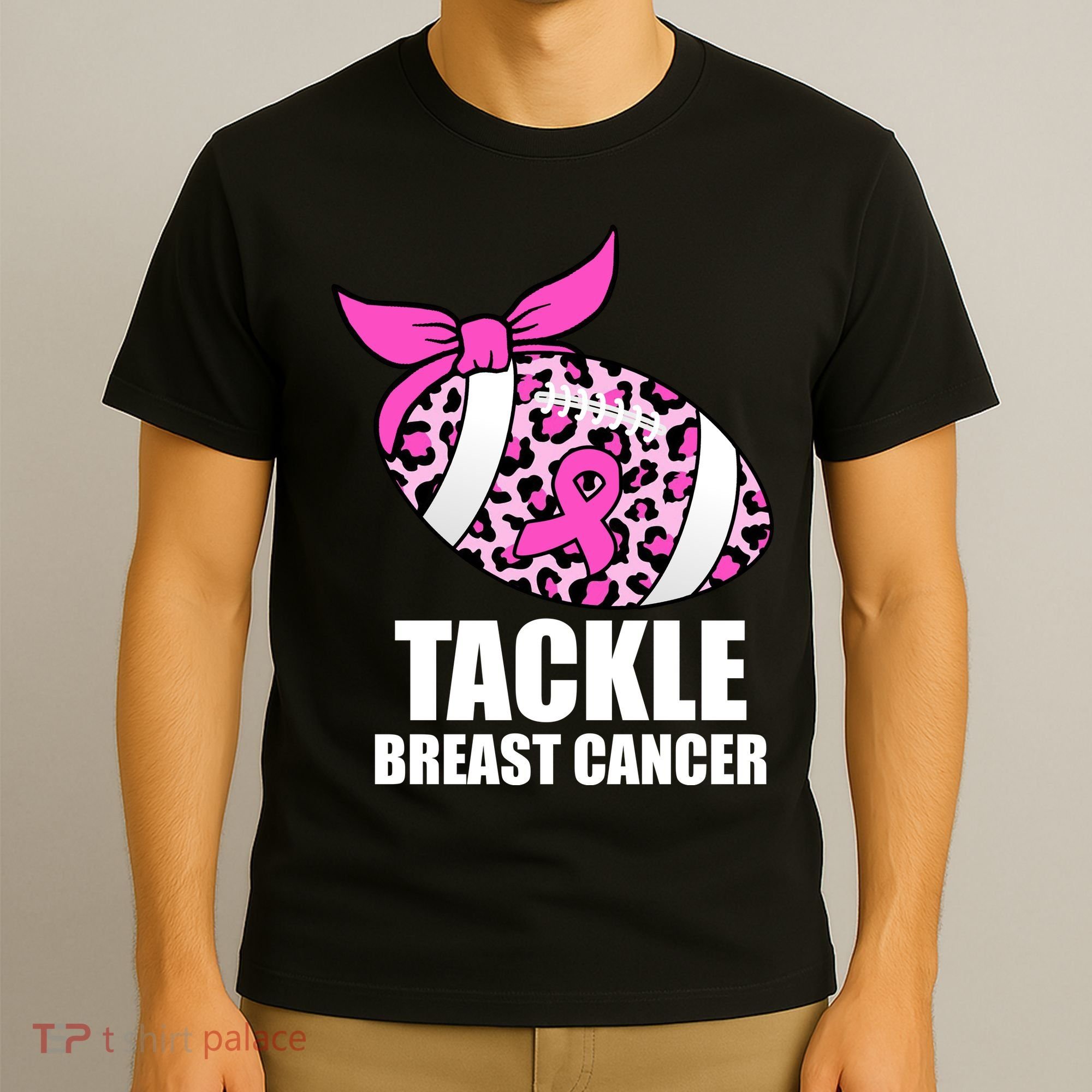 Tackle Breast Cancer Pink Leopard Football T-Shirt