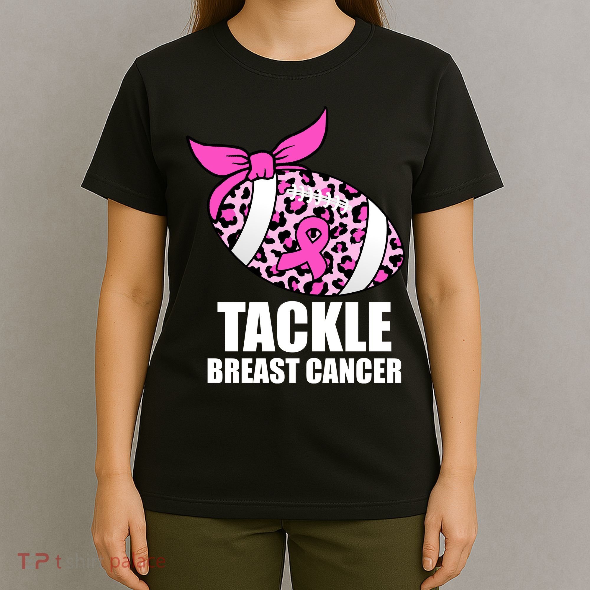 Tackle Breast Cancer Pink Leopard Football T-Shirt