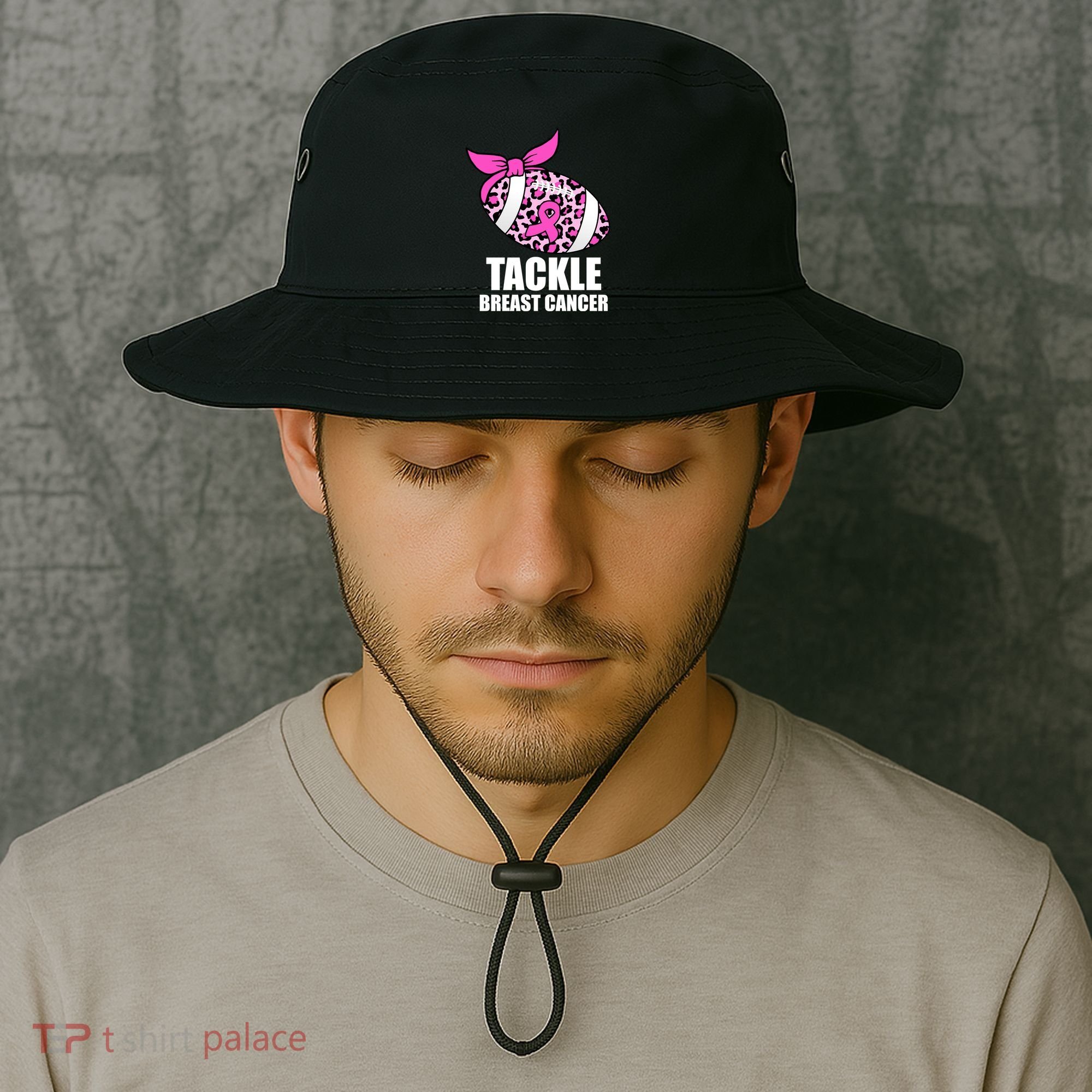 Tackle Breast Cancer Pink Leopard Football Bucket Hat