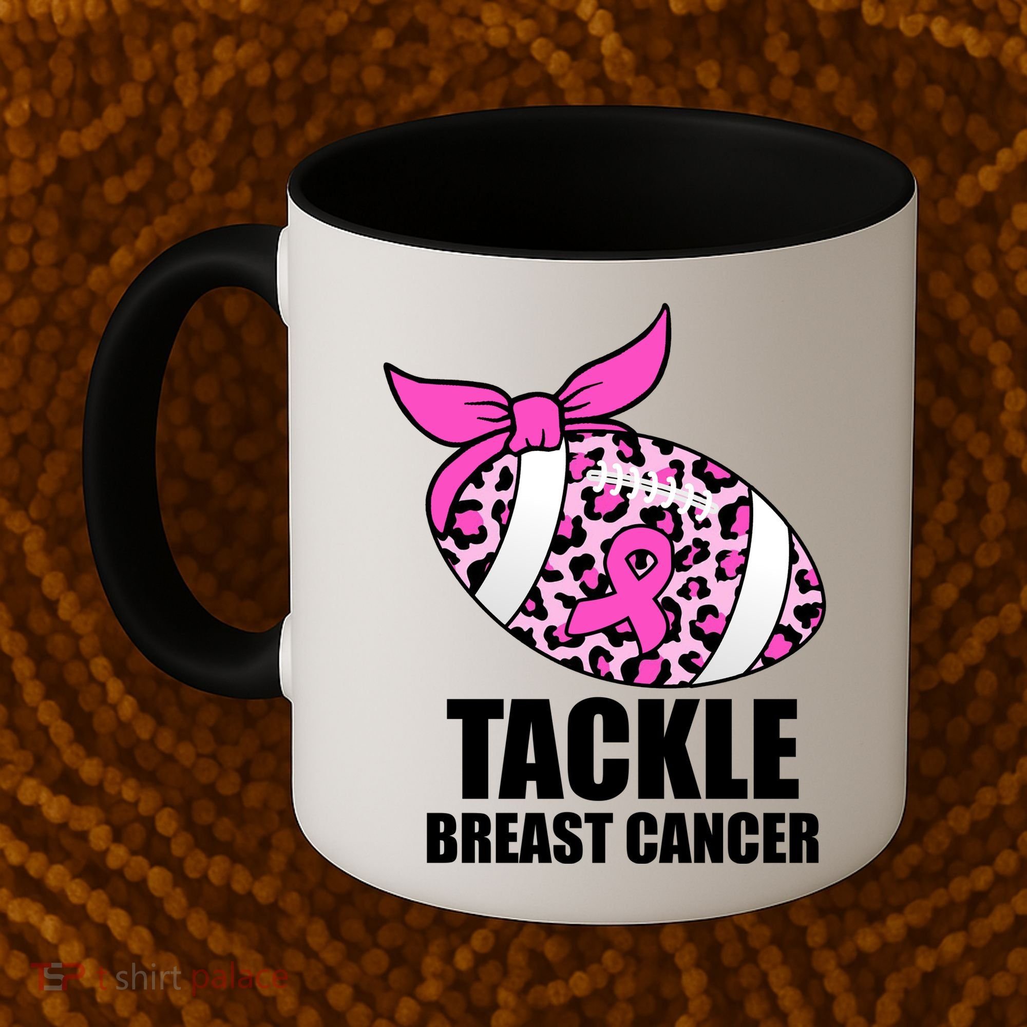 Tackle Breast Cancer Pink Leopard Football Coffee Mug