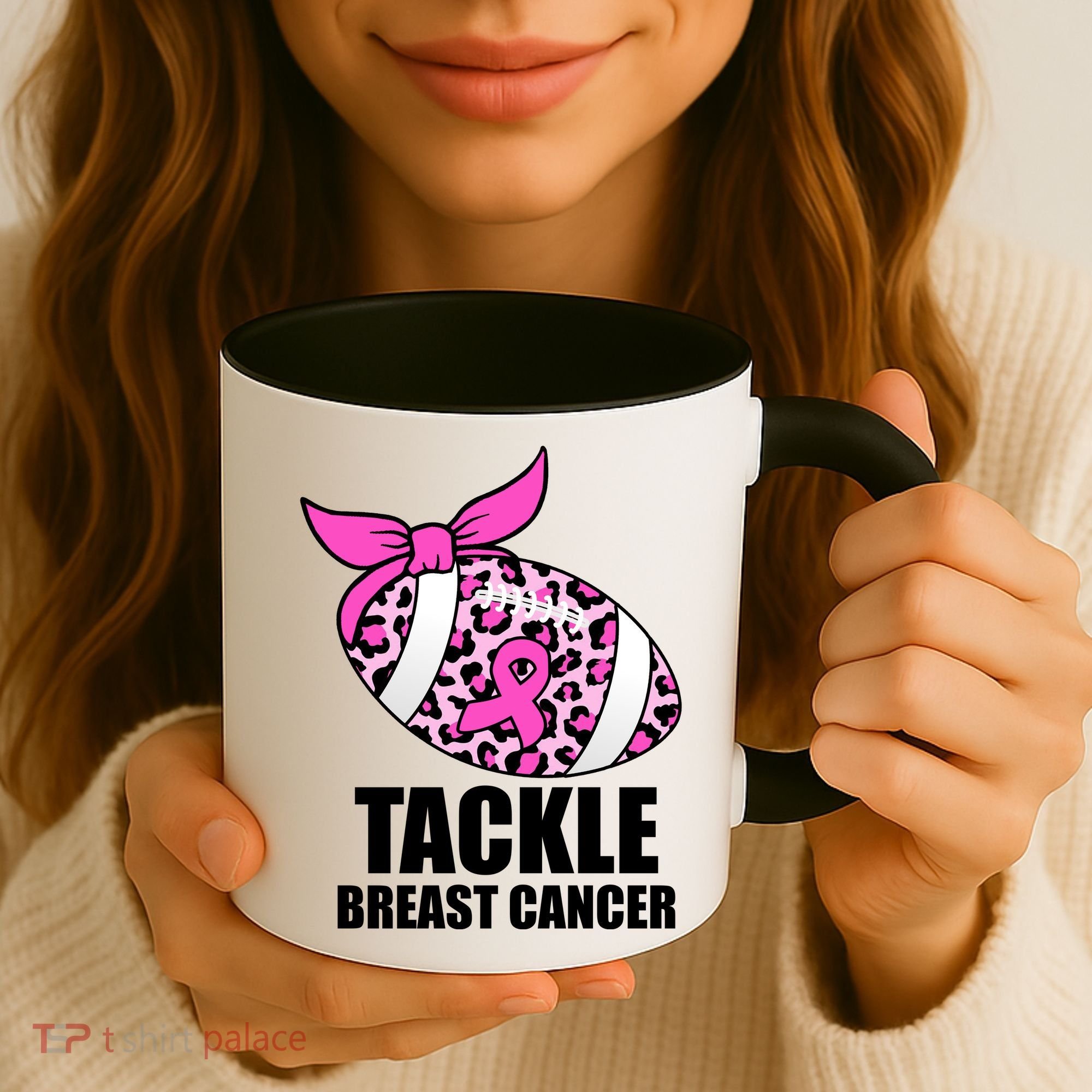 Tackle Breast Cancer Pink Leopard Football Coffee Mug
