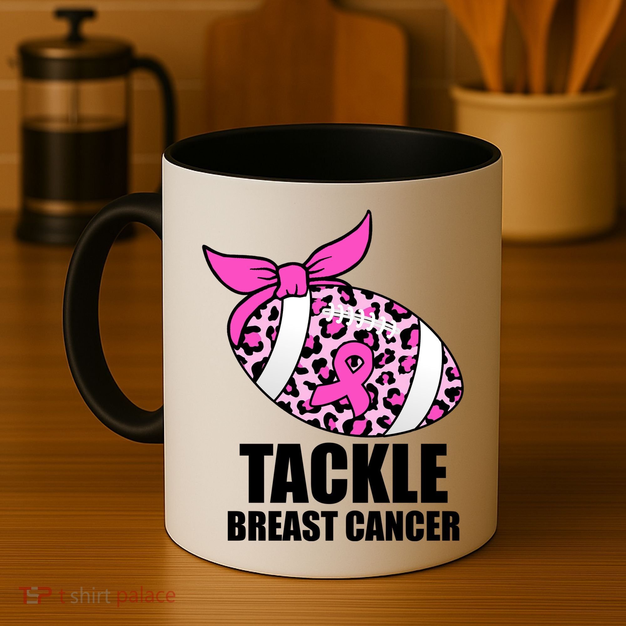 Tackle Breast Cancer Pink Leopard Football Coffee Mug
