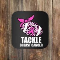 Tackle Breast Cancer Pink Leopard Football Coaster thumb 0