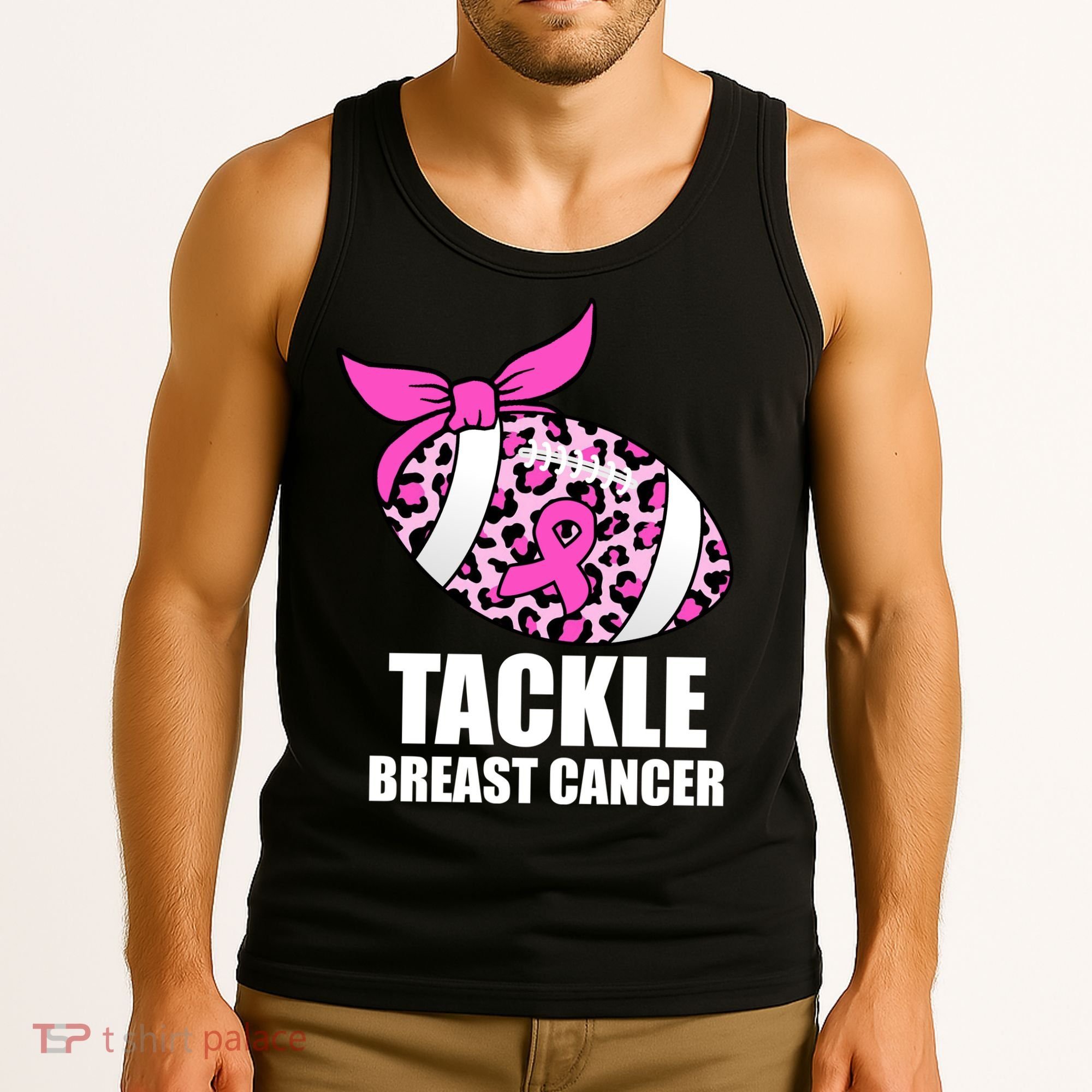 Tackle Breast Cancer Pink Leopard Football Tank Top