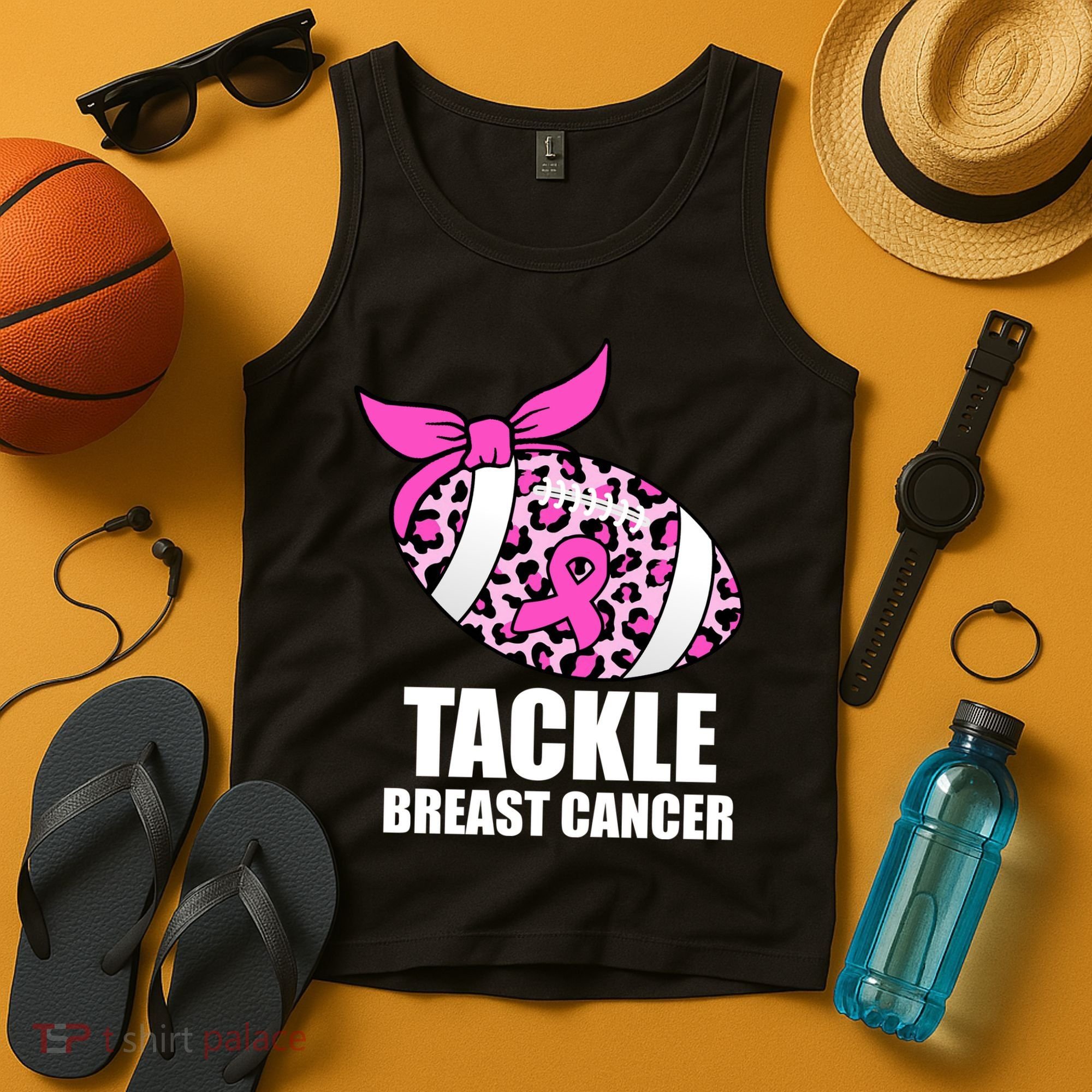 Tackle Breast Cancer Pink Leopard Football Tank Top