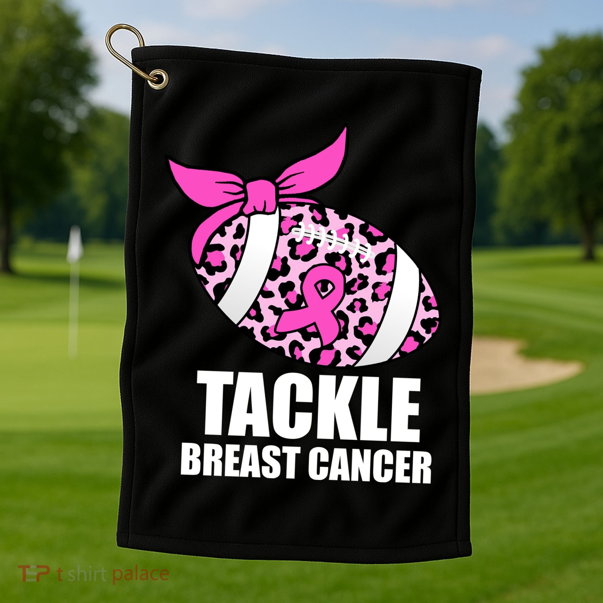 Tackle Breast Cancer Pink Leopard Football Golf Towel