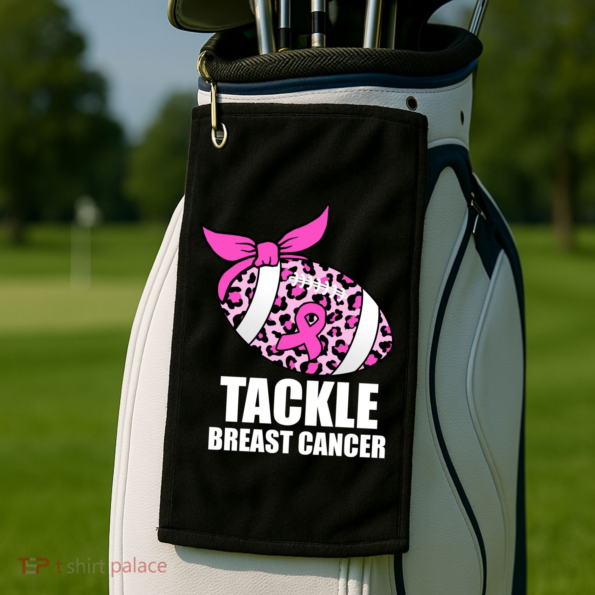 Tackle Breast Cancer Pink Leopard Football Golf Towel