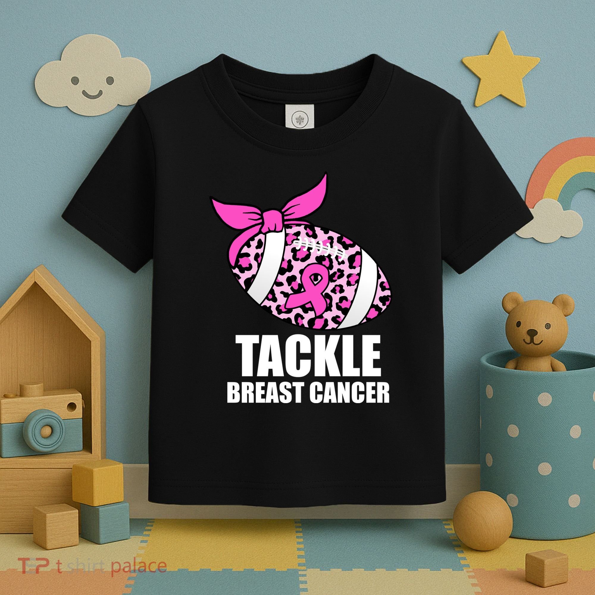 Tackle Breast Cancer Pink Leopard Football Toddler T-Shirt