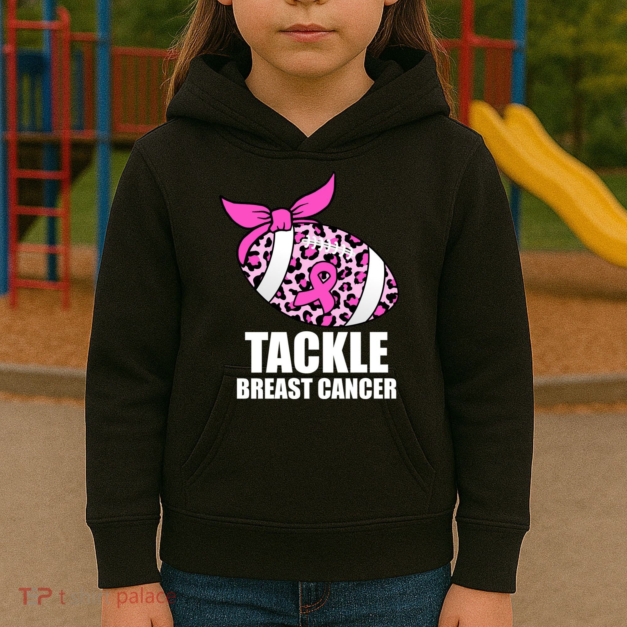 Tackle Breast Cancer Pink Leopard Football Kids Hoodie