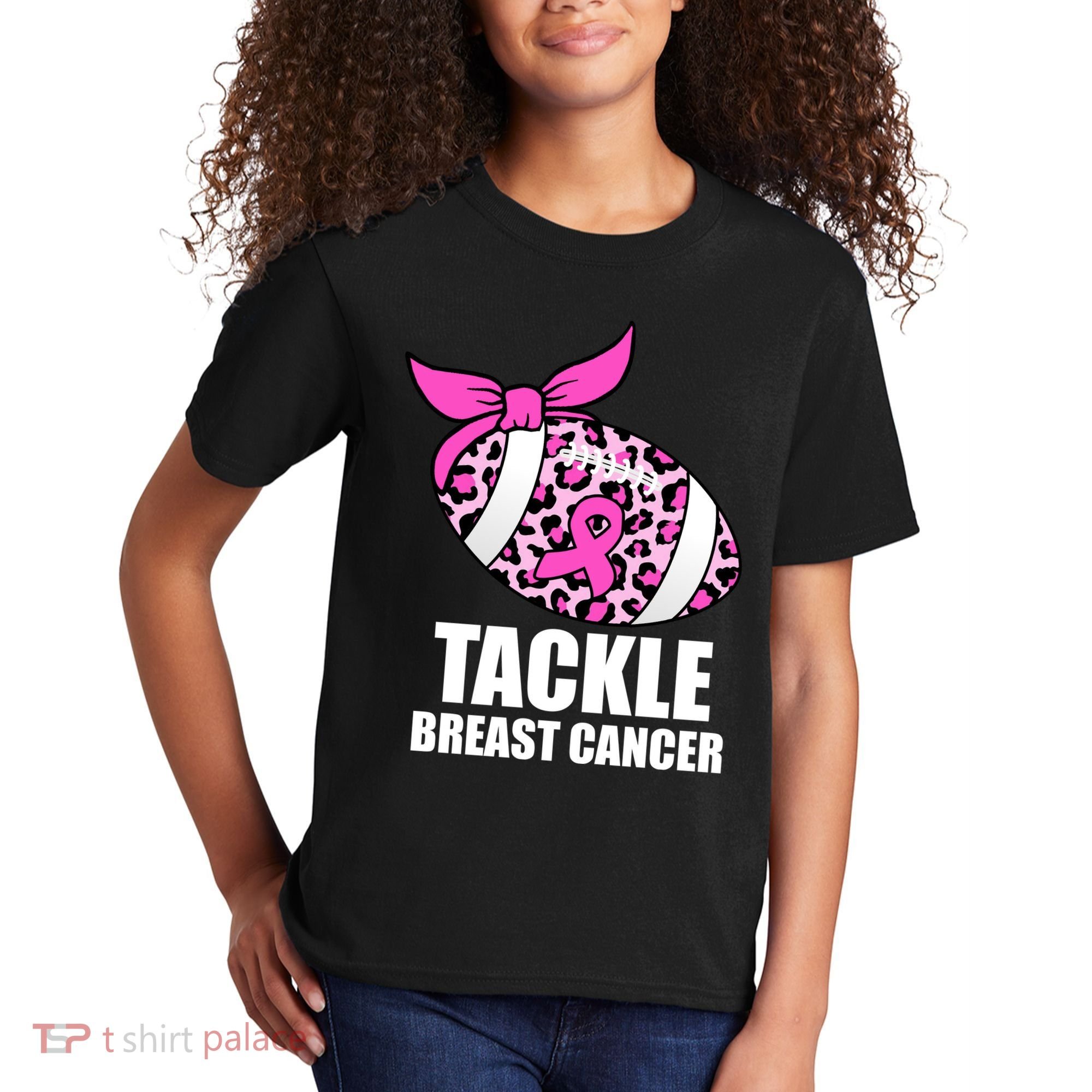 Tackle Breast Cancer Pink Leopard Football Kids T-Shirt
