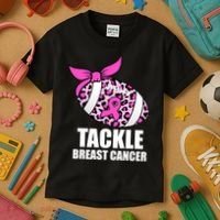 Tackle Breast Cancer Pink Leopard Football Kids T-Shirt thumb 3