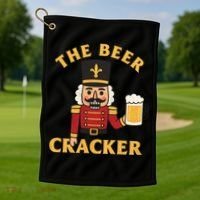 The Beer Cracker Funny Nutcracker Christmas Golf Towel thumb 1