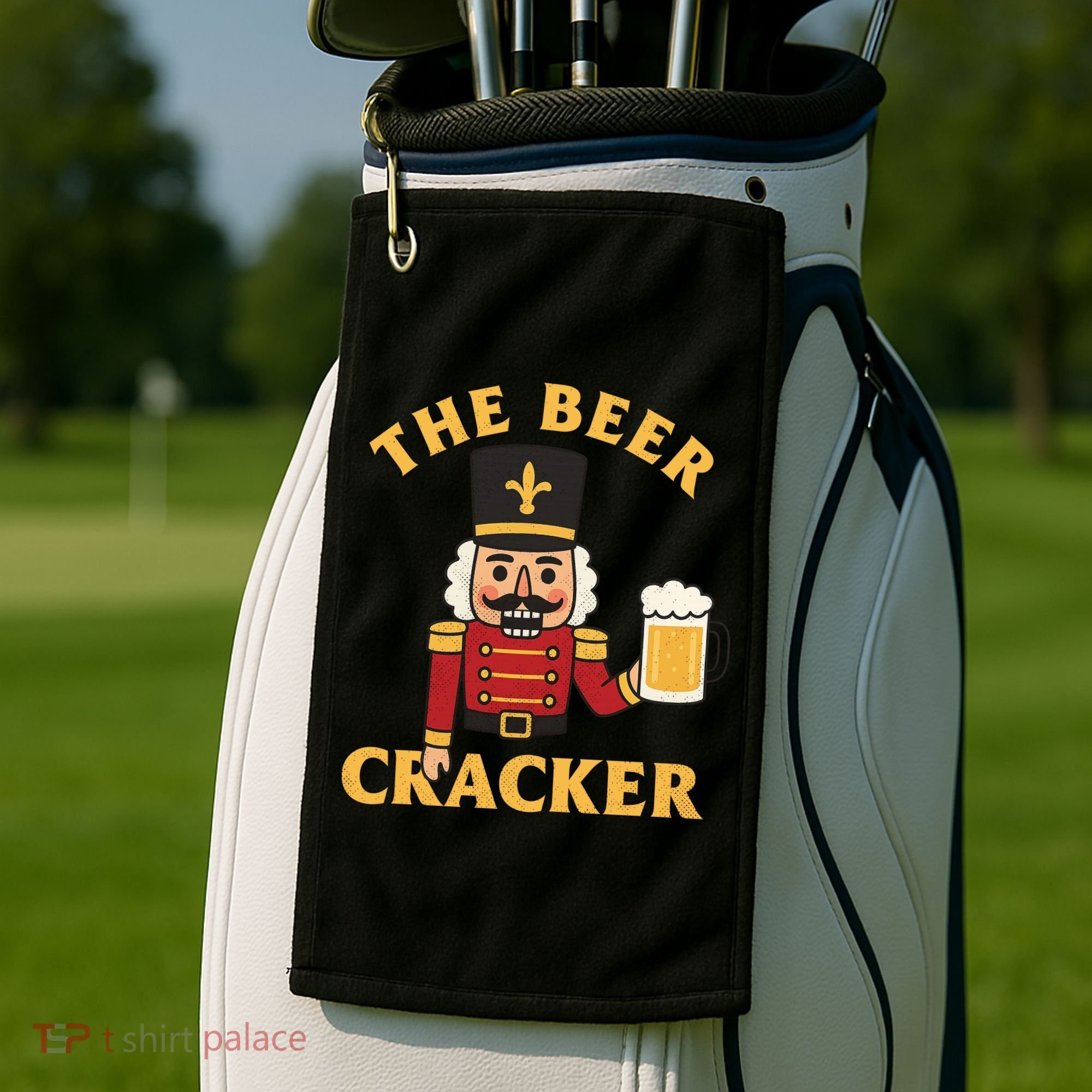 The Beer Cracker Funny Nutcracker Christmas Golf Towel