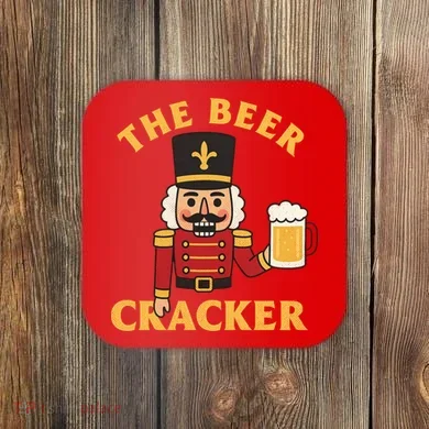 The Beer Cracker Funny Nutcracker Christmas Coaster
