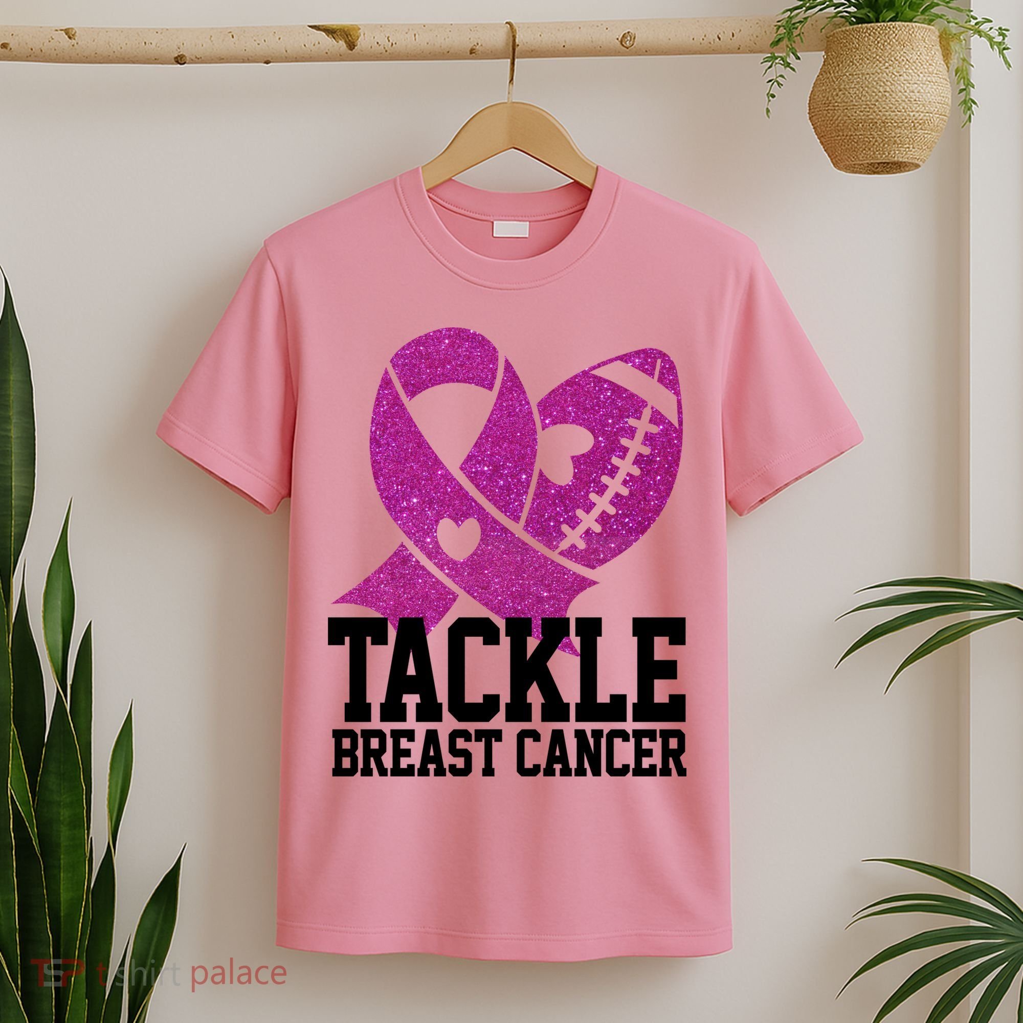Tackle Breast Cancer Football Ribbon T-Shirt
