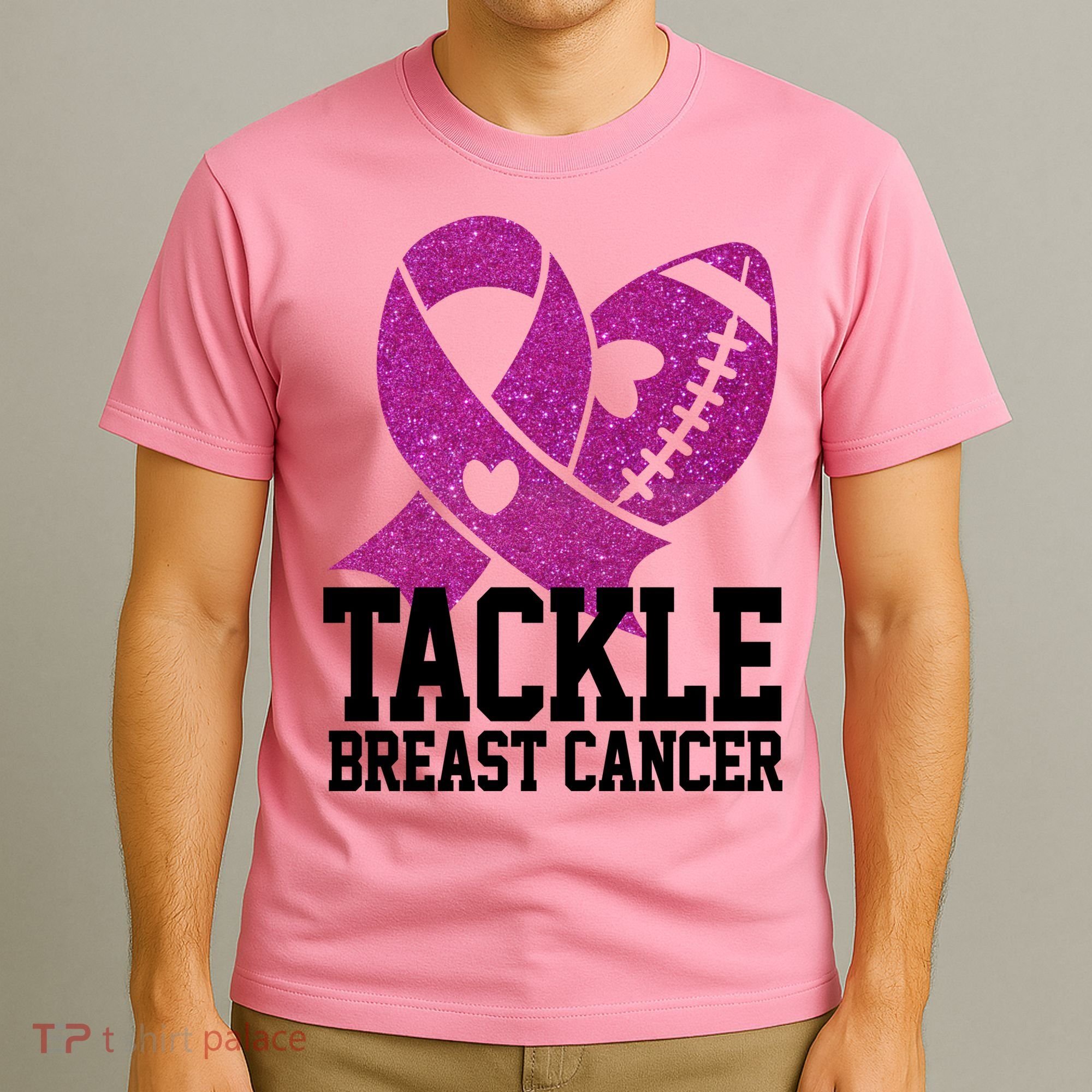 Tackle Breast Cancer Football Ribbon T-Shirt