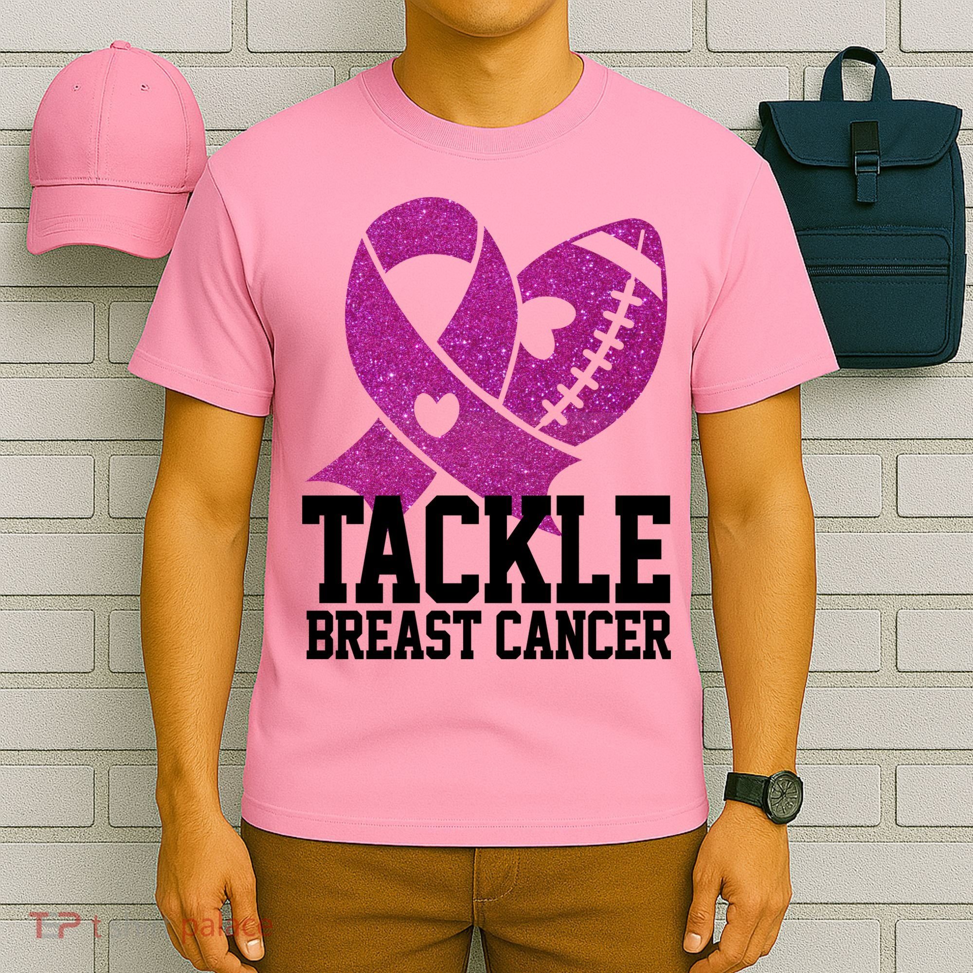 Tackle Breast Cancer Football Ribbon T-Shirt