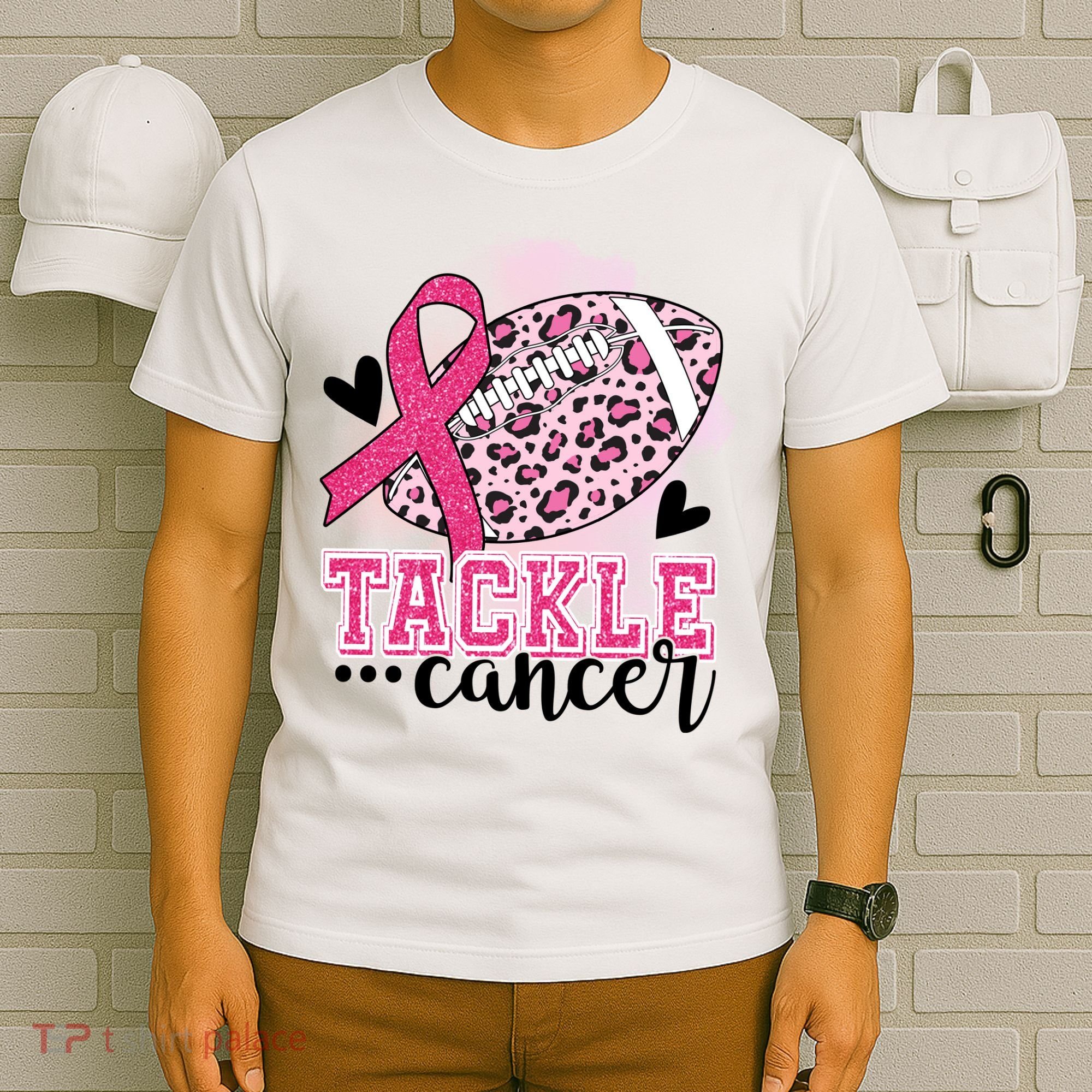 Tackle Breast Cancer Pink Ribbon Football T-Shirt