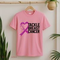 Tackle Breast Cancer Awareness Heart Football T-Shirt thumb 2
