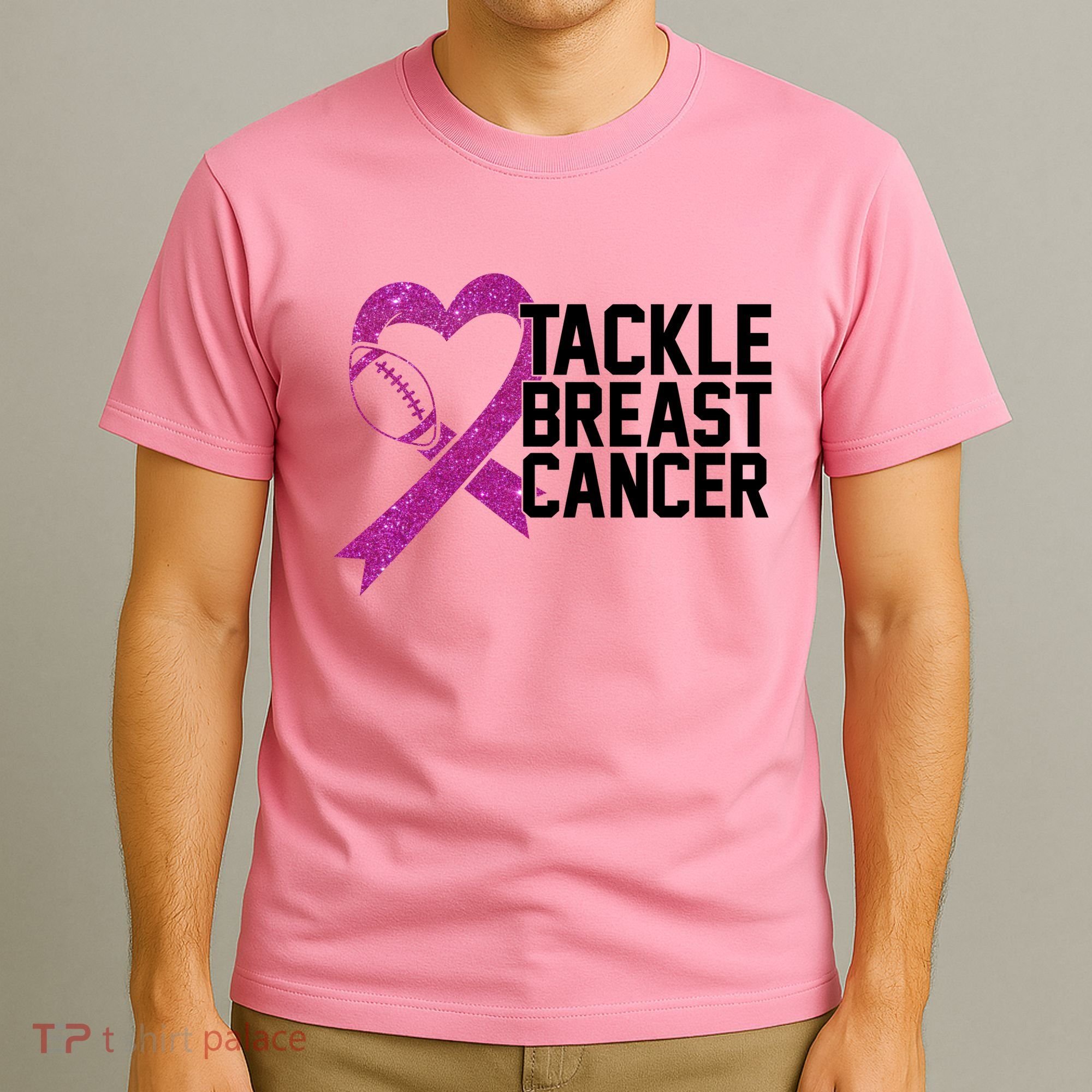 Tackle Breast Cancer Awareness Heart Football T-Shirt