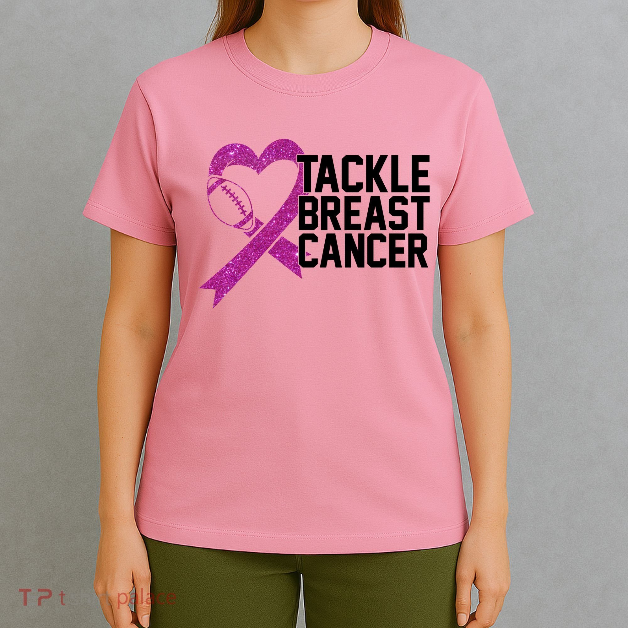 Tackle Breast Cancer Awareness Heart Football T-Shirt