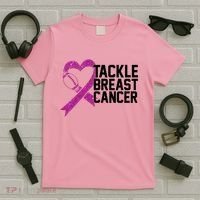 Tackle Breast Cancer Awareness Heart Football T-Shirt thumb 5