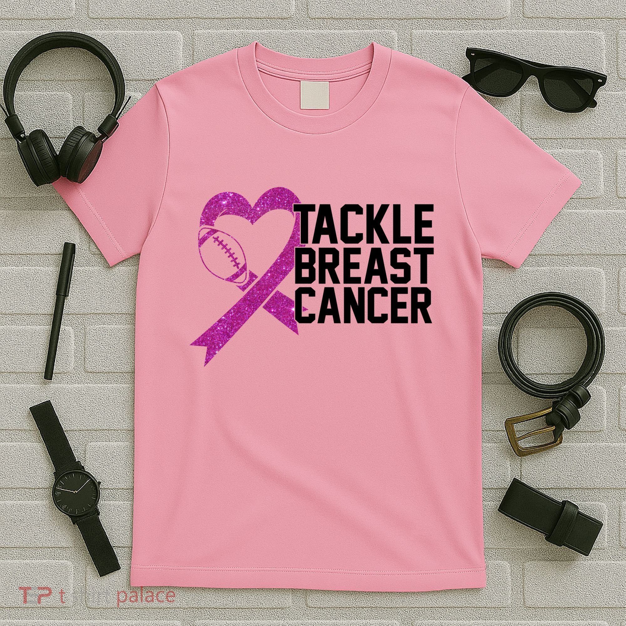 Tackle Breast Cancer Awareness Heart Football T-Shirt
