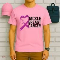 Tackle Breast Cancer Awareness Heart Football T-Shirt thumb 6