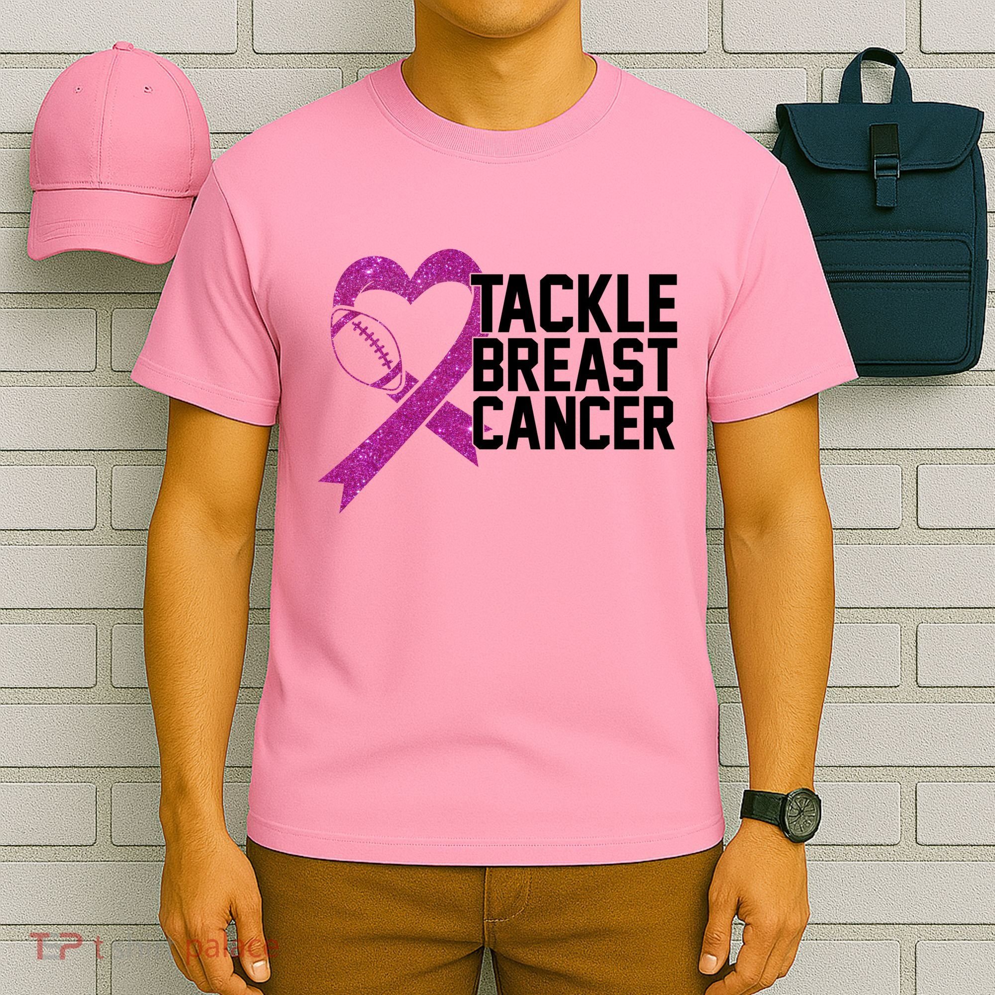 Tackle Breast Cancer Awareness Heart Football T-Shirt