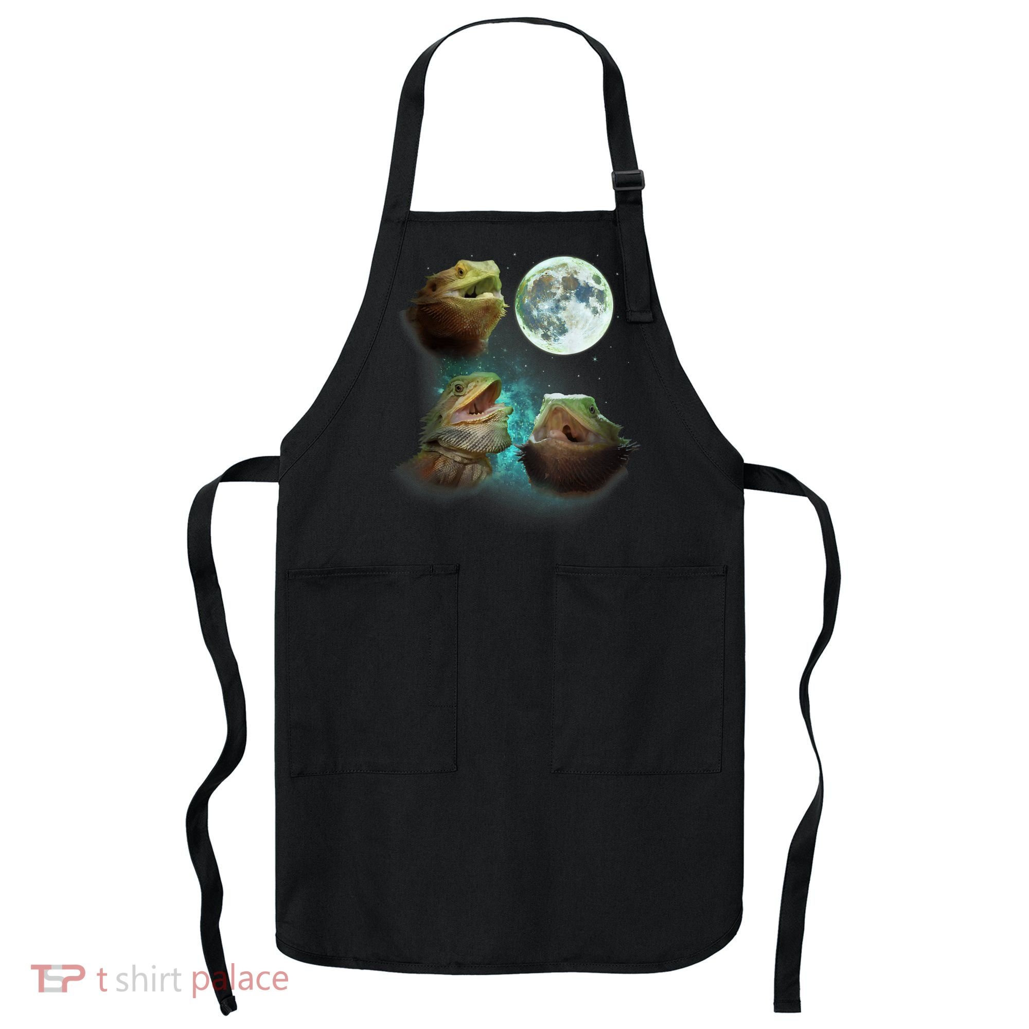 Three Bearded Dragons Howl At Moon 3 Wolfs Wolves Parody Apron