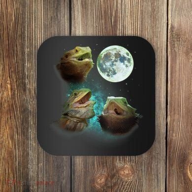 Three Bearded Dragons Howl At Moon 3 Wolfs Wolves Parody Coaster