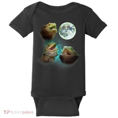 Three Bearded Dragons Howl At Moon 3 Wolfs Wolves Parody Baby Bodysuit
