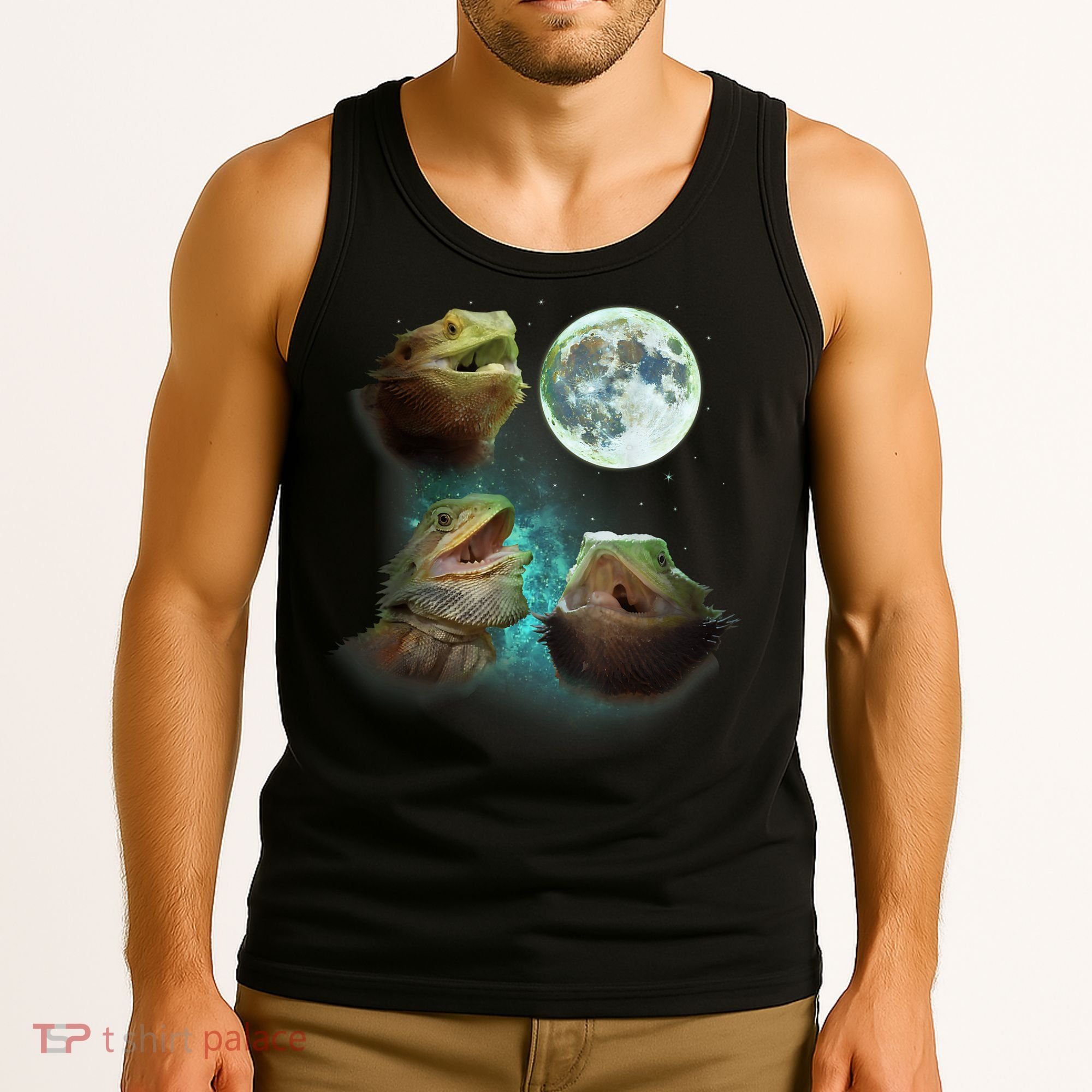 Three Bearded Dragons Howl At Moon 3 Wolfs Wolves Parody Tank Top